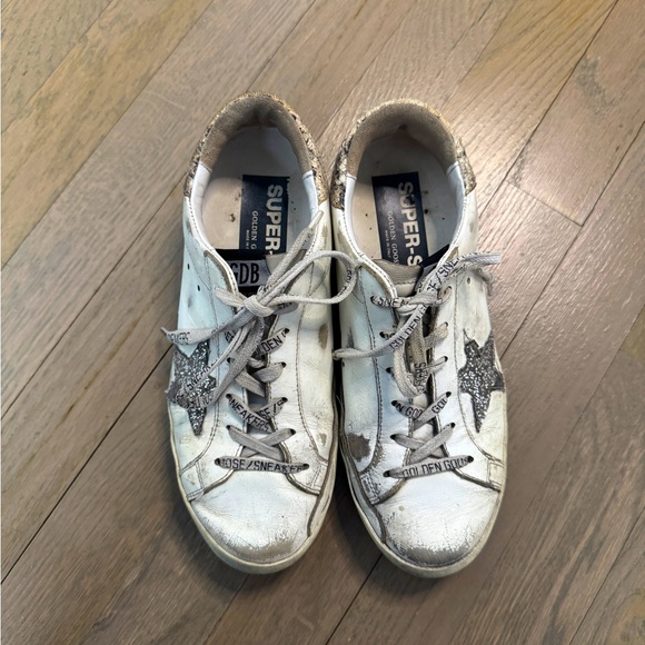 Golden Goose Authentic White Superstar Sneakers with Glitter Star Size 37 (US 7) - Picture 1 of 11